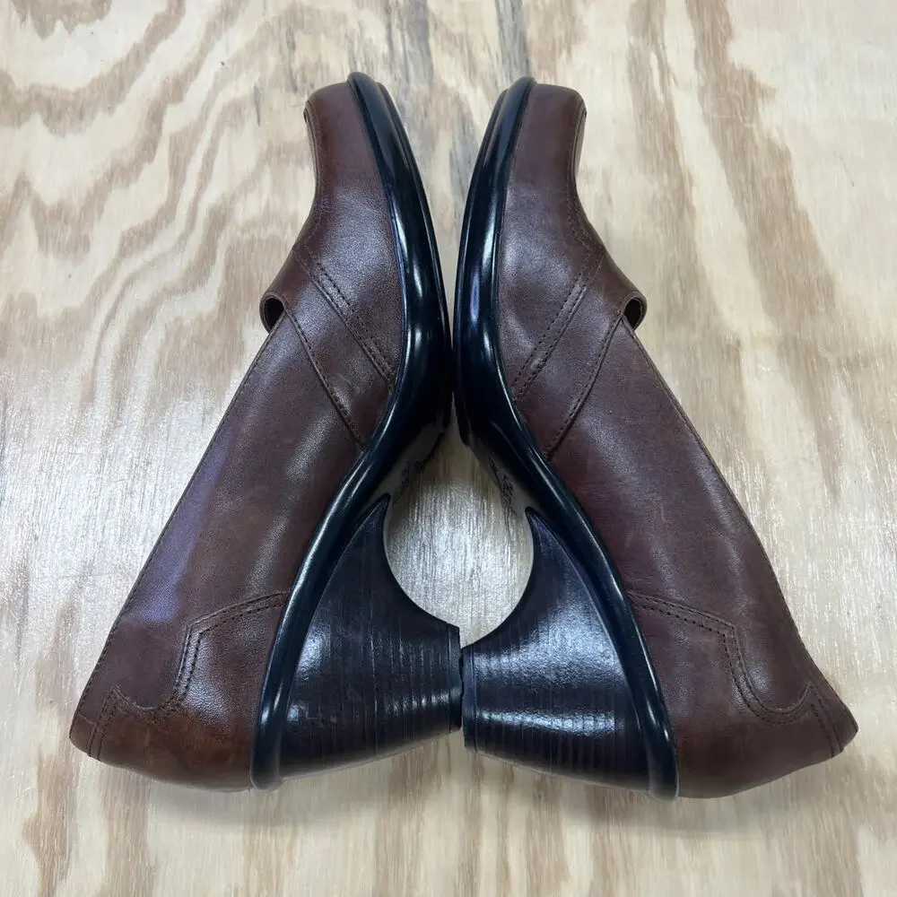 Dansko Ren Slip On Shoes Women EU 40 US 9 Loafer Heels Brown Leather Career
